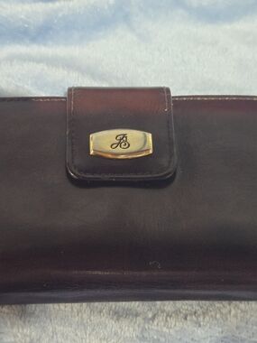 J.S. Brand Collection Leather Wallet Clutch in Reddish Brown with Gold Accent